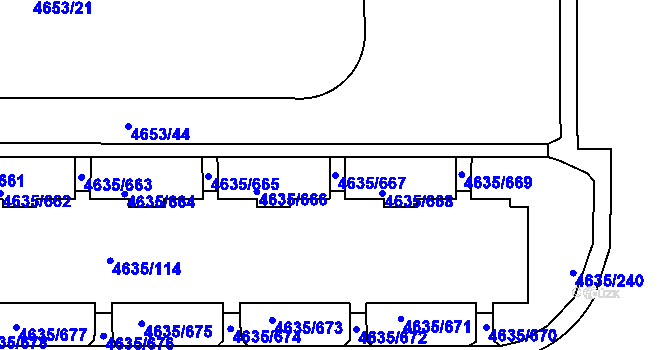 Parcela st. 4635/667 v KÚ Modřany, Katastrální mapa