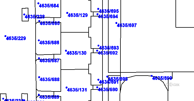 Parcela st. 4635/692 v KÚ Modřany, Katastrální mapa