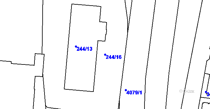 Parcela st. 244/16 v KÚ Modřany, Katastrální mapa