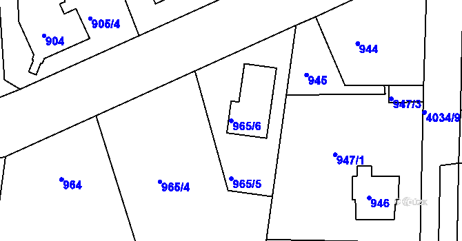 Parcela st. 965/6 v KÚ Modřany, Katastrální mapa