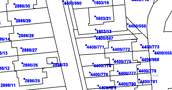 Parcela st. 4400/771 v KÚ Modřany, Katastrální mapa