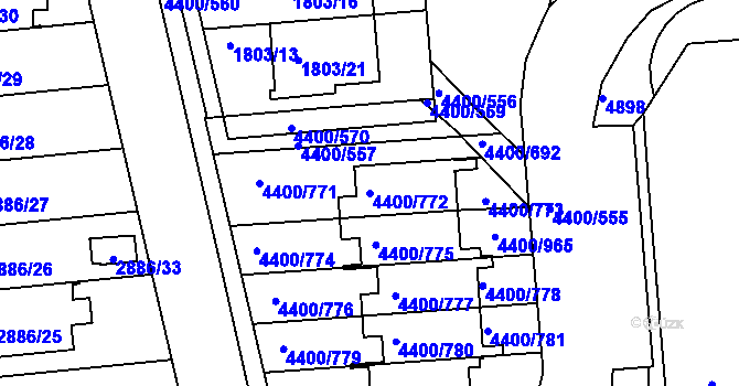 Parcela st. 4400/772 v KÚ Modřany, Katastrální mapa
