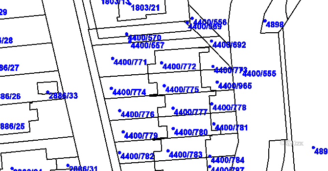 Parcela st. 4400/775 v KÚ Modřany, Katastrální mapa
