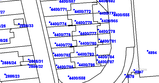 Parcela st. 4400/780 v KÚ Modřany, Katastrální mapa