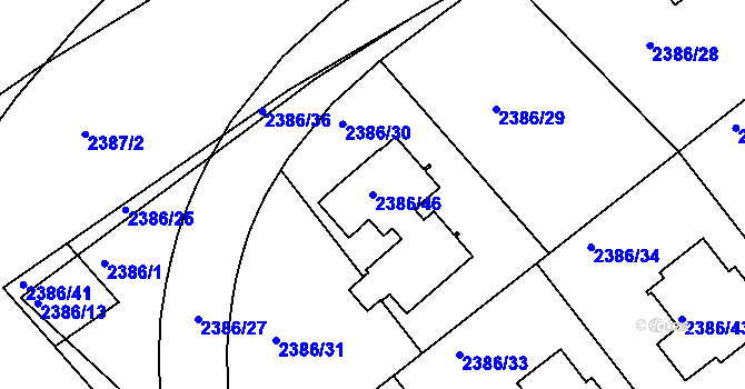 Parcela st. 2386/46 v KÚ Modřany, Katastrální mapa