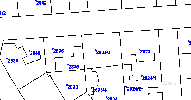 Parcela st. 2833/3 v KÚ Modřany, Katastrální mapa