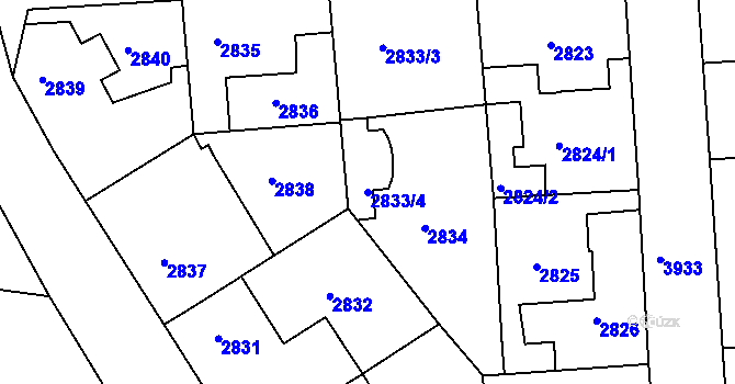 Parcela st. 2833/4 v KÚ Modřany, Katastrální mapa