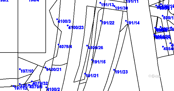 Parcela st. 4100/26 v KÚ Modřany, Katastrální mapa