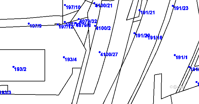 Parcela st. 4100/27 v KÚ Modřany, Katastrální mapa