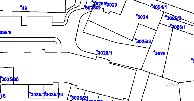 Parcela st. 3025/1 v KÚ Modřany, Katastrální mapa