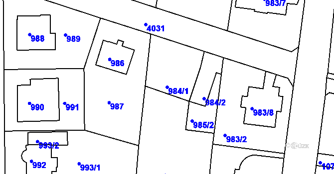 Parcela st. 984/1 v KÚ Modřany, Katastrální mapa