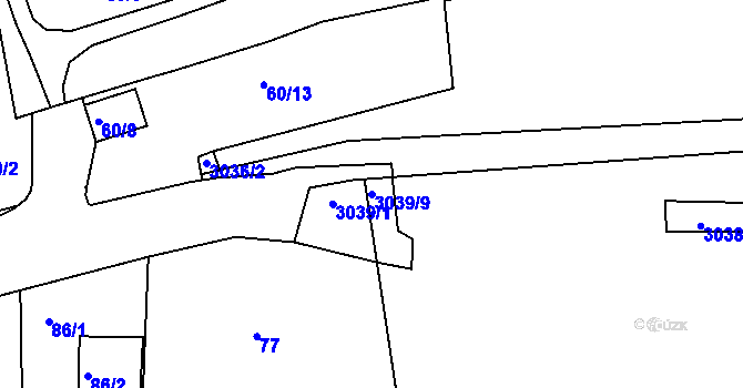 Parcela st. 3039/9 v KÚ Modřany, Katastrální mapa
