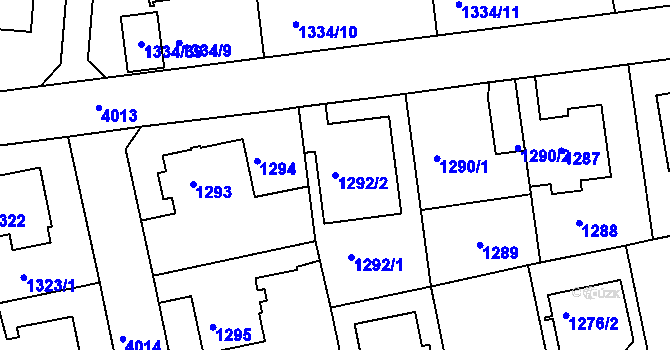 Parcela st. 1292/2 v KÚ Modřany, Katastrální mapa