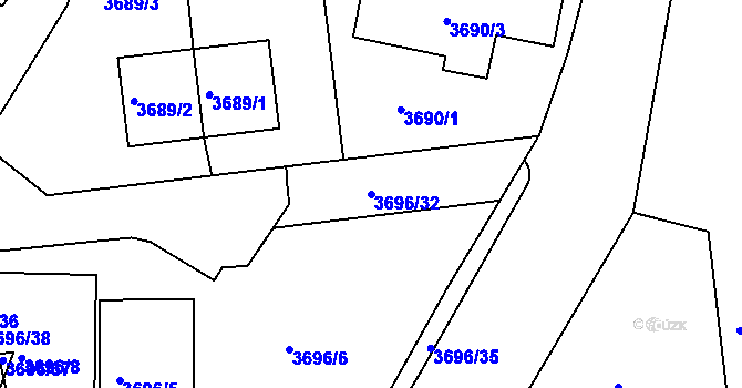 Parcela st. 3696/32 v KÚ Modřany, Katastrální mapa