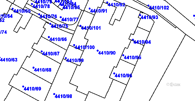 Parcela st. 4410/90 v KÚ Modřany, Katastrální mapa