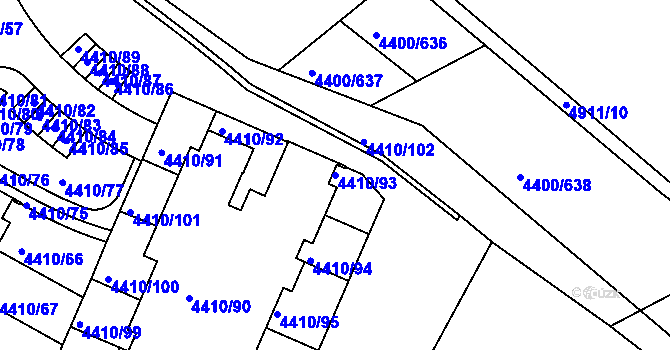 Parcela st. 4410/93 v KÚ Modřany, Katastrální mapa