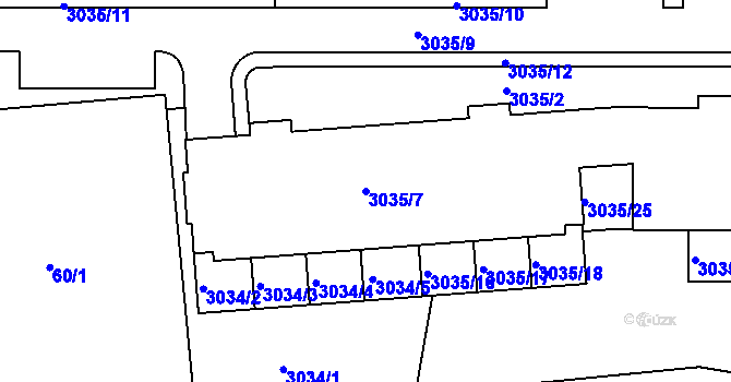 Parcela st. 3035/7 v KÚ Modřany, Katastrální mapa