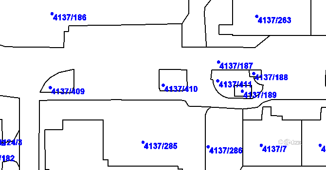 Parcela st. 4137/410 v KÚ Modřany, Katastrální mapa