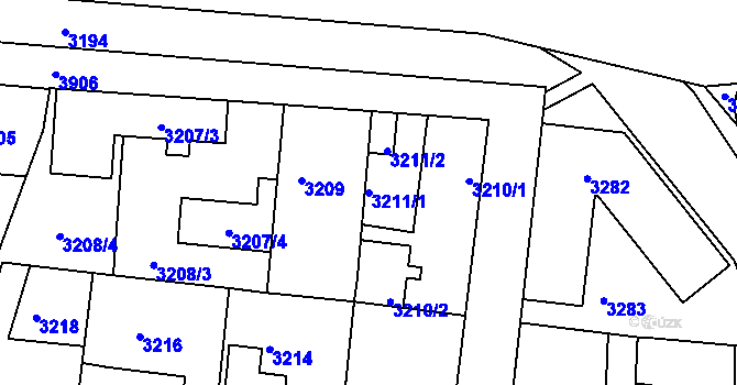 Parcela st. 3211/1 v KÚ Modřany, Katastrální mapa