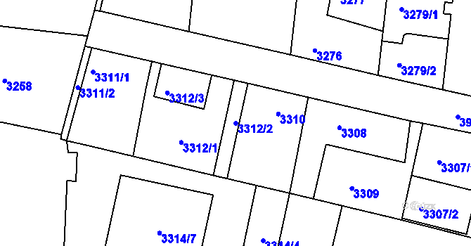Parcela st. 3312/2 v KÚ Modřany, Katastrální mapa