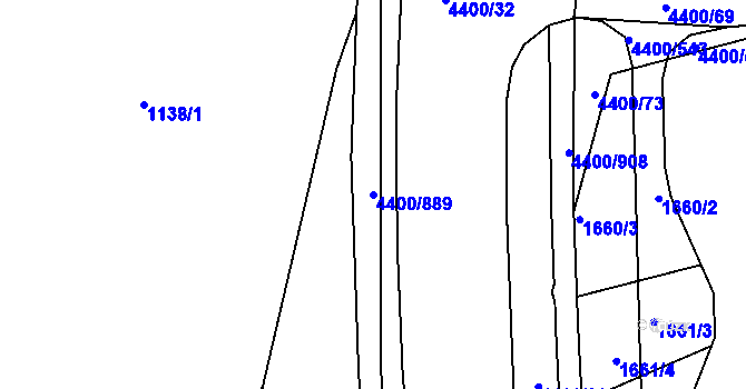 Parcela st. 4400/889 v KÚ Modřany, Katastrální mapa