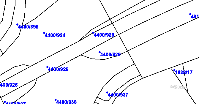 Parcela st. 4400/929 v KÚ Modřany, Katastrální mapa
