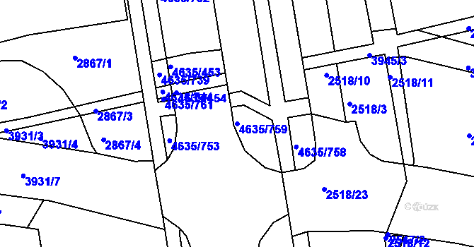 Parcela st. 4635/759 v KÚ Modřany, Katastrální mapa