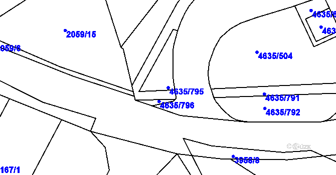 Parcela st. 4635/795 v KÚ Modřany, Katastrální mapa
