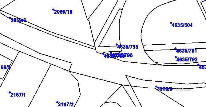 Parcela st. 4635/750 v KÚ Modřany, Katastrální mapa