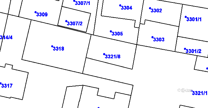 Parcela st. 3321/8 v KÚ Modřany, Katastrální mapa