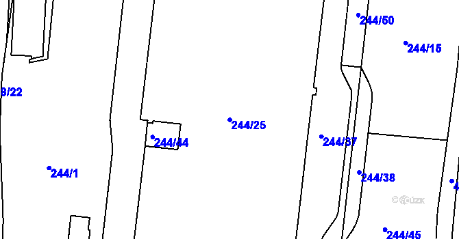 Parcela st. 244/25 v KÚ Modřany, Katastrální mapa