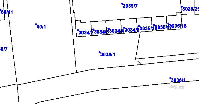Parcela st. 3034/1 v KÚ Modřany, Katastrální mapa