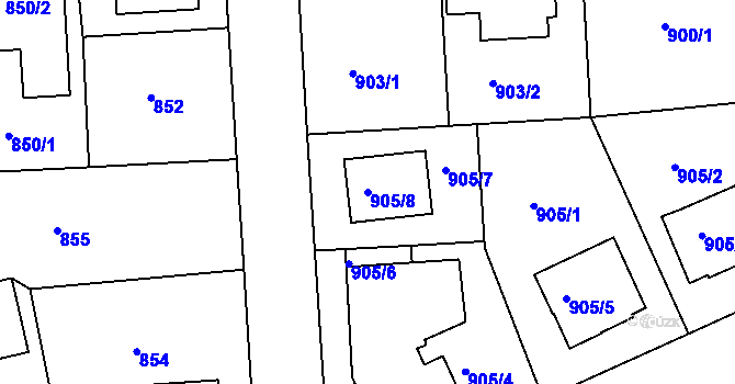Parcela st. 905/8 v KÚ Modřany, Katastrální mapa