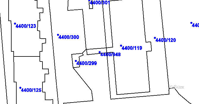 Parcela st. 4400/948 v KÚ Modřany, Katastrální mapa
