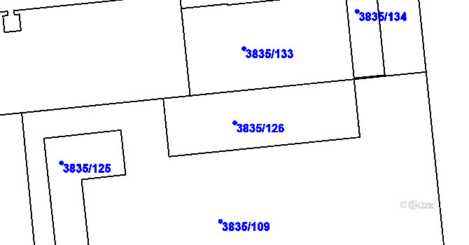 Parcela st. 3835/126 v KÚ Modřany, Katastrální mapa
