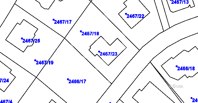 Parcela st. 2467/23 v KÚ Modřany, Katastrální mapa
