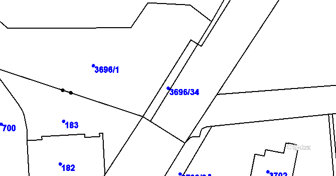 Parcela st. 3696/34 v KÚ Modřany, Katastrální mapa