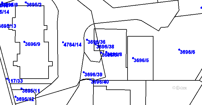Parcela st. 3696/37 v KÚ Modřany, Katastrální mapa