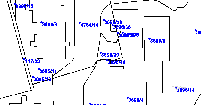 Parcela st. 3696/39 v KÚ Modřany, Katastrální mapa