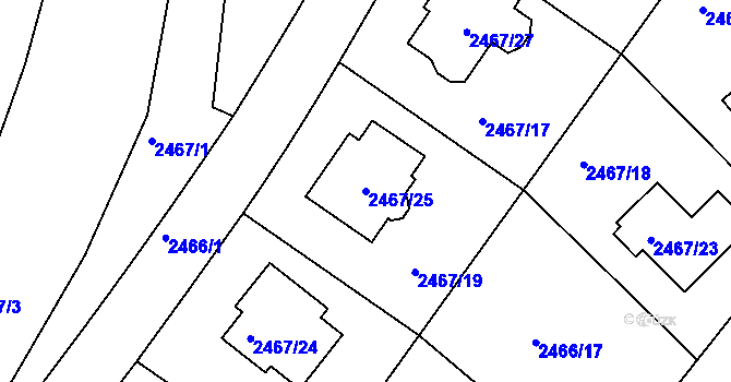 Parcela st. 2467/25 v KÚ Modřany, Katastrální mapa