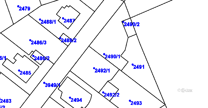 Parcela st. 2490/1 v KÚ Modřany, Katastrální mapa
