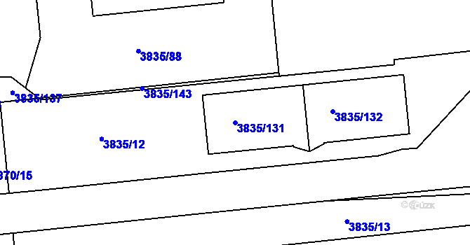 Parcela st. 3835/131 v KÚ Modřany, Katastrální mapa