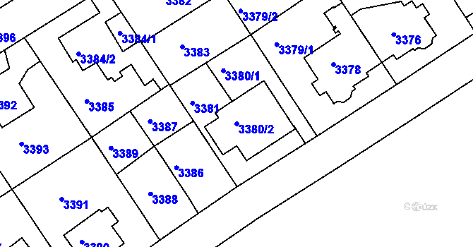 Parcela st. 3380/2 v KÚ Modřany, Katastrální mapa