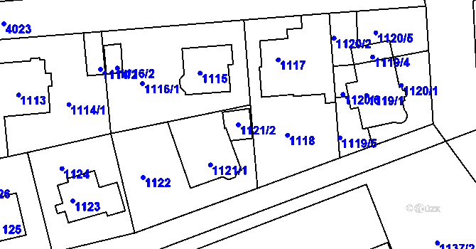 Parcela st. 1121/2 v KÚ Modřany, Katastrální mapa