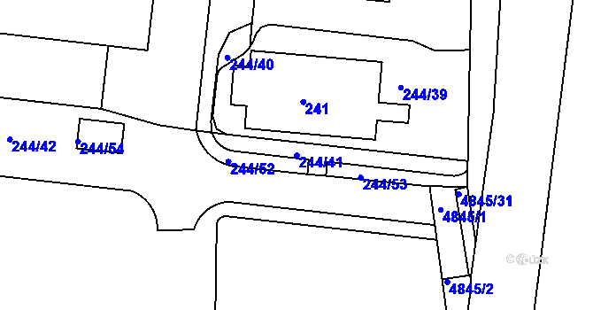 Parcela st. 244/41 v KÚ Modřany, Katastrální mapa