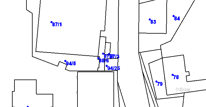 Parcela st. 87/2 v KÚ Modřany, Katastrální mapa