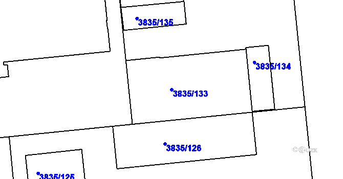 Parcela st. 3835/133 v KÚ Modřany, Katastrální mapa