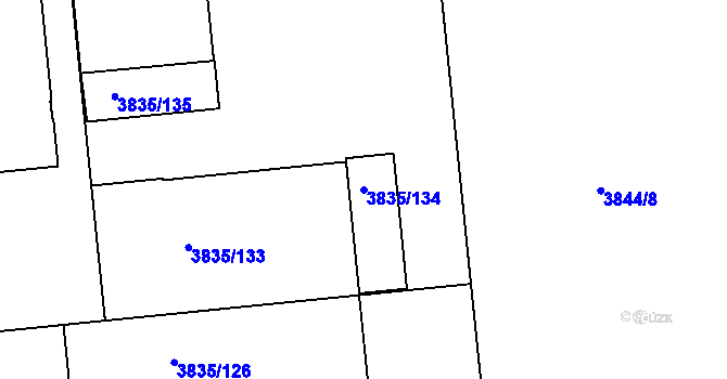 Parcela st. 3835/134 v KÚ Modřany, Katastrální mapa