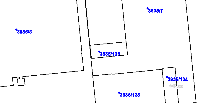 Parcela st. 3835/135 v KÚ Modřany, Katastrální mapa