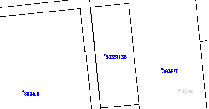 Parcela st. 3835/136 v KÚ Modřany, Katastrální mapa